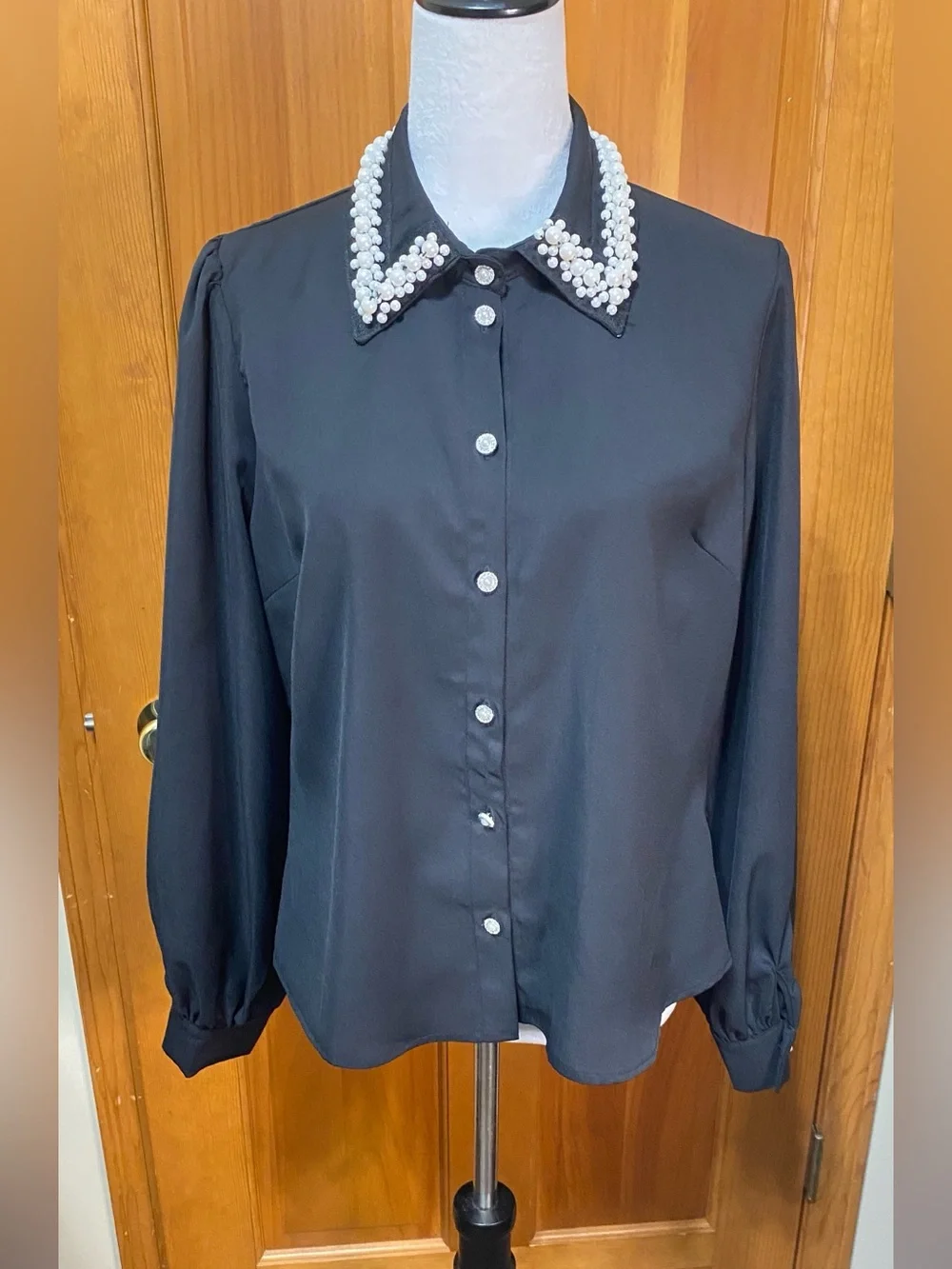 Tailored Embellished Collar Button Down Top